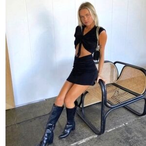 With Jean Black Roxy Ruched Cutout Mini Dress XS